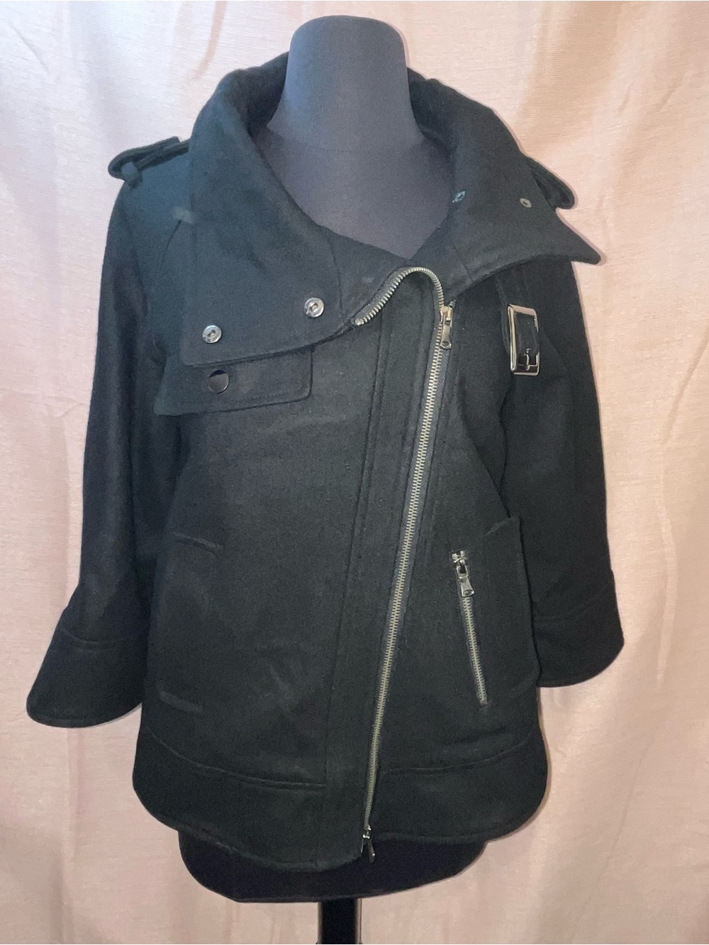 Zucca Black Wool Blend Moto Jacket Avant Garde Asymmetrical Coat Size S